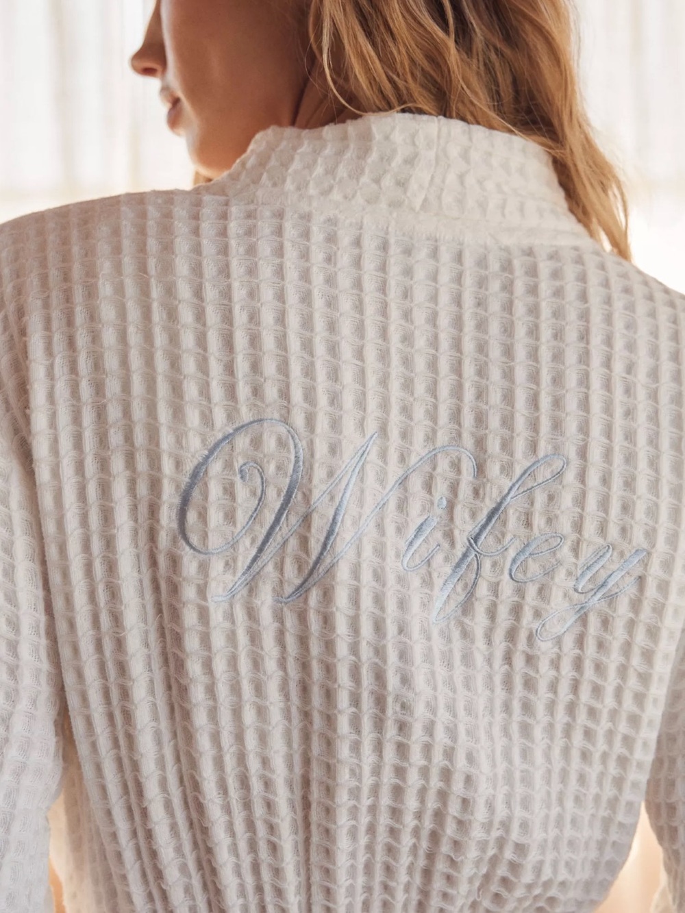 Rya Collection Wifey Embroidered Waffle Robe - Cream